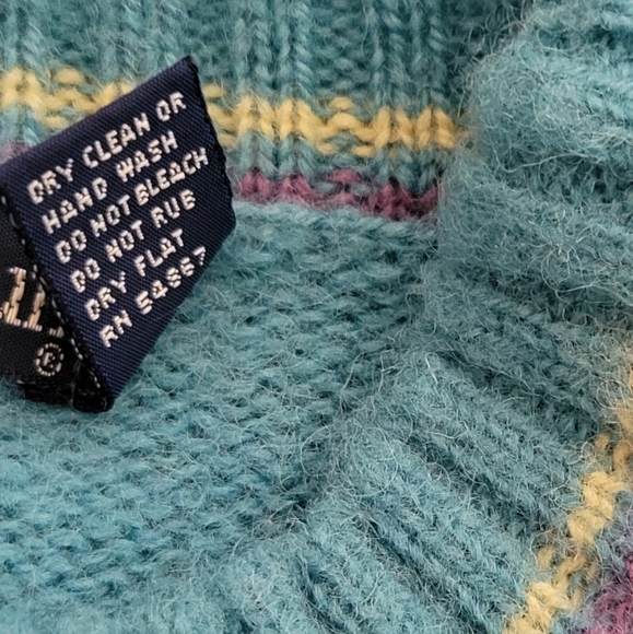 Hunters Run 100% Shetland Wool Crewneck Sweater Teal Medium Equestrian Outdoor - Picture 7 of 8